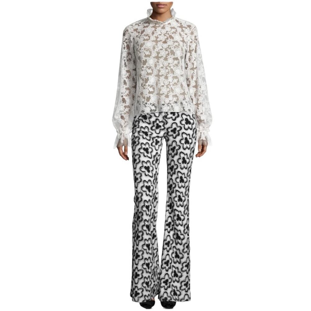Alexis Dagmar Wildflower Flare-Leg Pants Black White Sz S